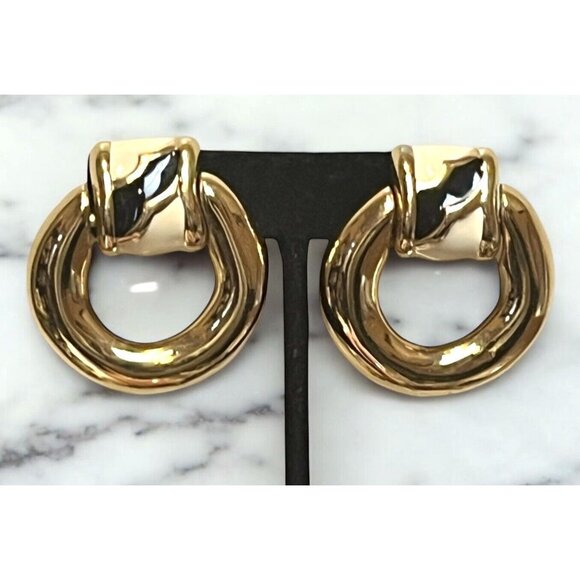 Givenchy Jewelry - Givenchy ~ Large Vintage 80’s Dangle Drop Door Knocker Enamel Gold Tone Earrings